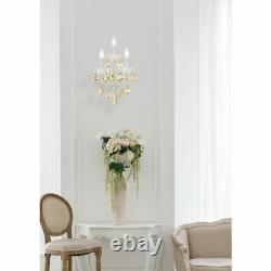 White Living Dining Room Bedroom Golden Teak Crystal Wall Sconce 3 Light 22