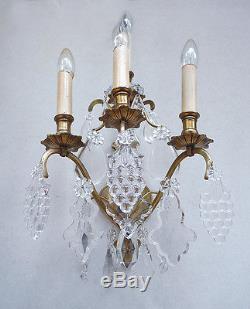Wonderful Large Pair of WALL SCONCES 19th C. LOUIS XV Bronze & Crystal BACCARAT