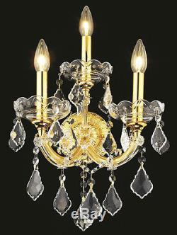 World Crystal Maria Theresa 3 Light Crystal Chandelier Lighting Wall Sconce Gold