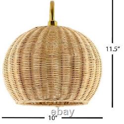 Woven Rattan Wicker Wall Sconce Lamp Light withGold Arm Base Boho Coastal Accent