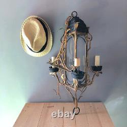 Wrought Iron Lamp Wall Lantern Hollywood Gothic Palladio Italy Antique Gold 50s