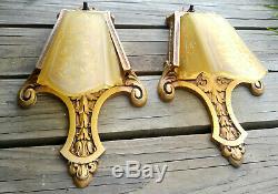 XLNT Antique Gold Moe Bridges 3 Light Slip Shade Chandelier & 2 Wall Sconces