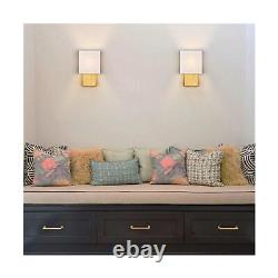 YUBOLE Gold Wall Sconces Plug in Bedroom Wall Lights with White Linen Shade S