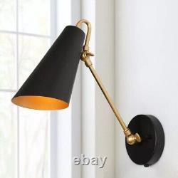 Zevni Poak 1-Light Matte Black and Gold Plug-In or Hardwire Indoor Wall Sconce