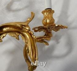 (x2) VINTAGE 1950s ITALIAN ROCOCO SOLID BRASS With GOLD GILT ELECTRIC WALL SCONCES